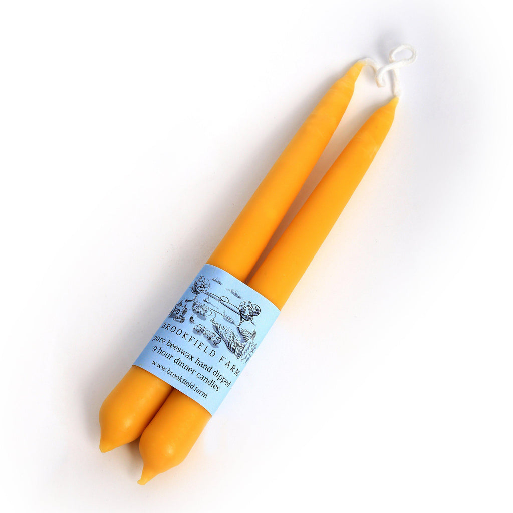 Pair of Hand Dipped 100% Beeswax Taper Dinner Candles - Brookfield Farm
