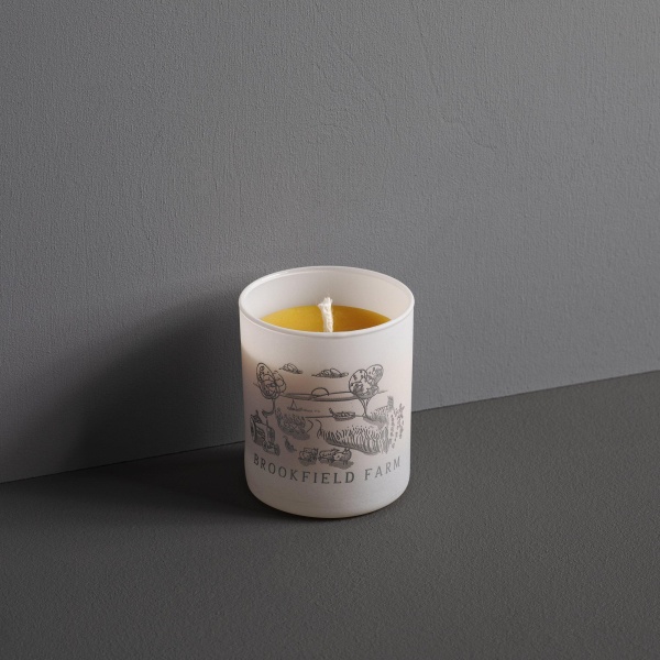 Handpoured Beeswax Candle in Printed Glass - Brookfield Farm
